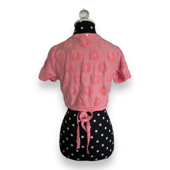 LA Hearts by PacSun Womens Top Sz S Lounge Groove Wrap Pink Chenille Flowers Tie - Picture 7 of 11